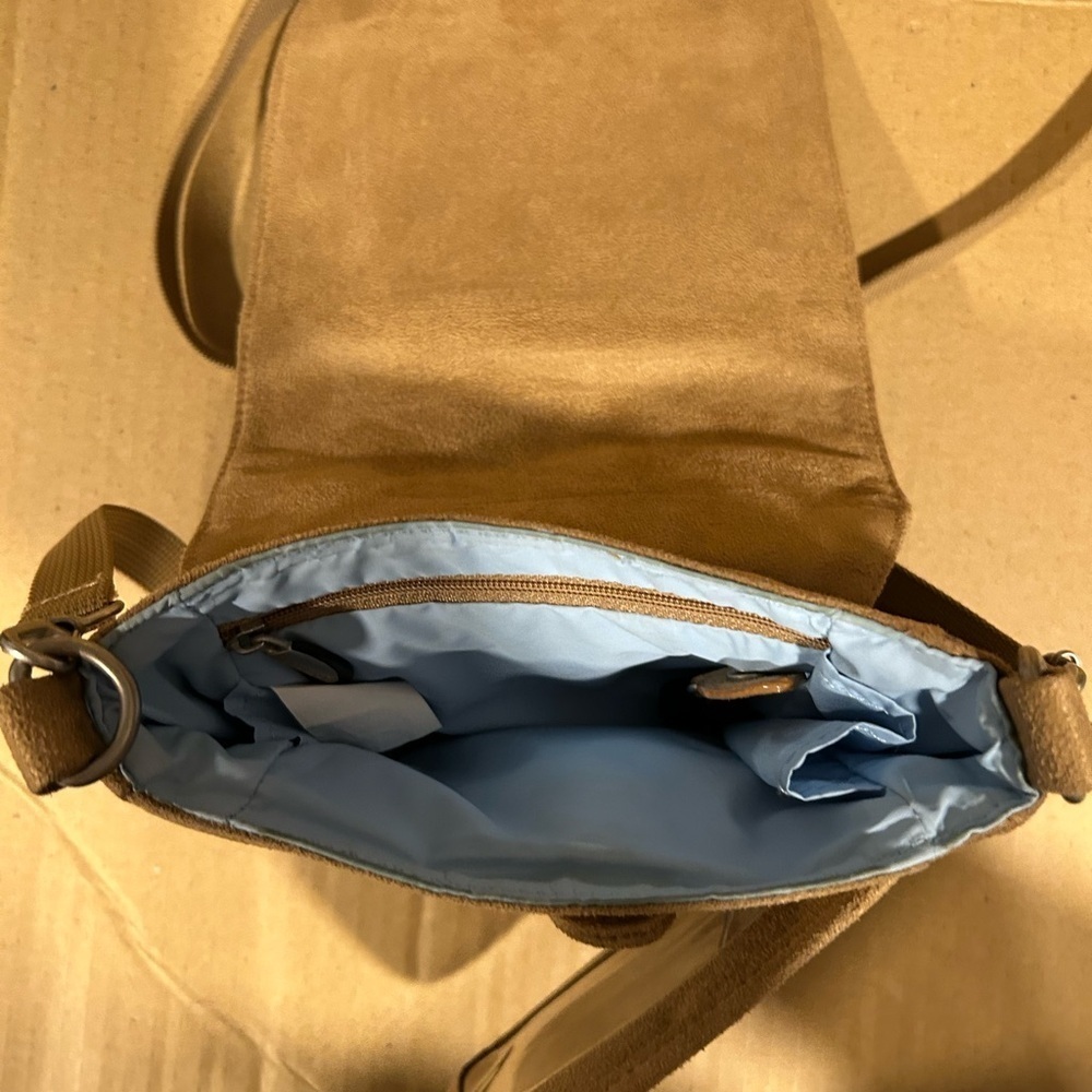 Travelon Crossbody Bag Tan Faux Suede Antitheft Travel Casual Everyday - Picture 6 of 6